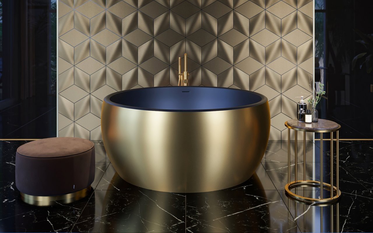 ᐈ 【Aquatica Aura Mini Victorian Gold-Blck Round Freestanding Solid Surface  Bathtub】 Buy Online, Best Prices
