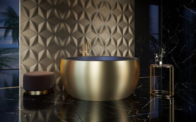 ᐈ 【Aquatica Aura Victorian Gold-Blck Round Freestanding Solid